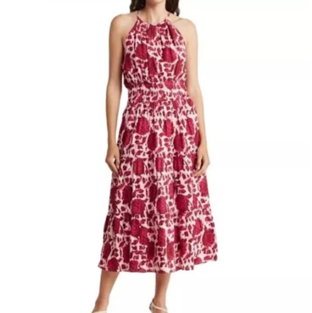 * New ~ MAISIE ~  Pink Floral Sleeveless Halter Midi Dress Size XS